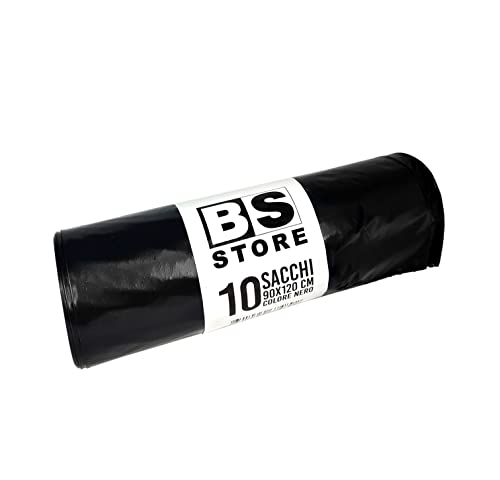 10 Sacchi Spazzatura Neri Grandi (cm 90x120) Resistenti per Condominio Giardino - Sacchi Immondizia, Pattumiera, Giardinaggio - 120 Litri (10 Sacchi, Nero)