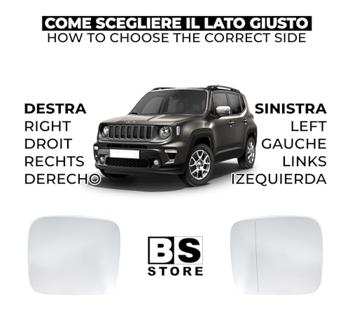 BSSTORE Piastra Vetro Specchio Retrovisore Termica per JE€P Renegade (BU, B1) dal 2014 in poi