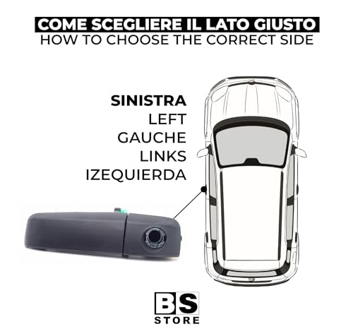 BSSTORE Maniglia Esterna Nera per F!at PANDA dal 2012 in poi (312, 319) Anteriore Sinistra - Lato Conducente con Foro