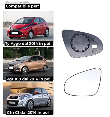 BSSTORE Piastra Vetro Specchio Retrovisore per Tyt AYGO, Ctr C1, Pgt 108 dal 2014 in poi