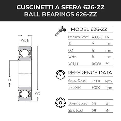 BSSTORE 626-ZZ Cuscinetti a Sfera 6x19x6mm, Doppia Schermatura in Metallo 626Z Acciaio Cromato Sfere a Gola Profonda a Doppio Schermo Radiale