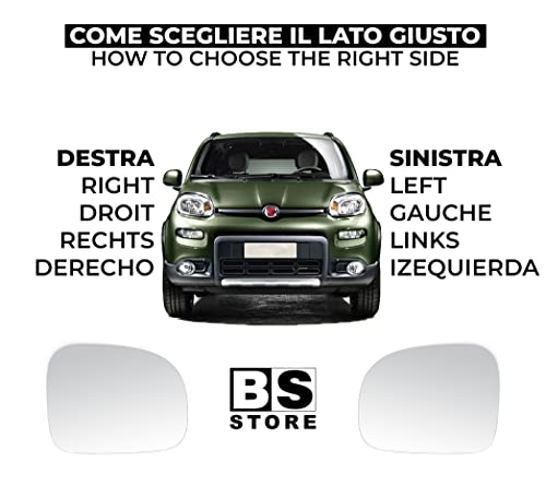 BSSTORE Piastra Vetro Specchio Retrovisore per F!at PANDA dal 2009 in poi