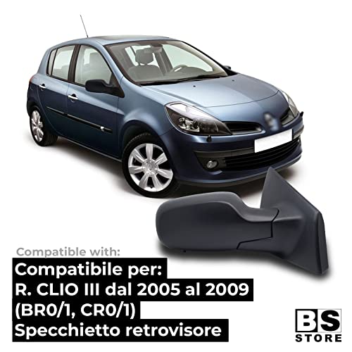 BSSTORE Specchietto Retrovisore Esterno Nero per R. CLIO dal 2005 al 2009 (BR0/1, CR0/1) con Regolazione Manuale