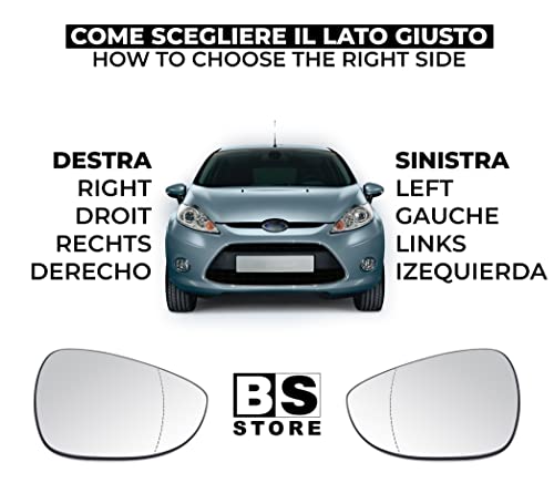 BSSTORE Piastra Vetro Specchio Retrovisore per Fiesta Mk6 2008-2017, B-Max dal 2012 Asferico Riscaldabile