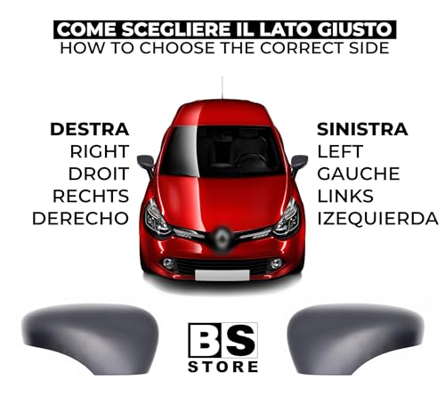BSSTORE Calotta Specchietto Retrovisore Nera per R. CLIO 4 2012, CAPTUR 2013, MICRA 5 2016, ZOE 2012