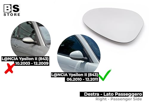 BSSTORE Vetro Specchio Retrovisore Termico Grande per L. YPSILON (843) dal 2010 al 2011