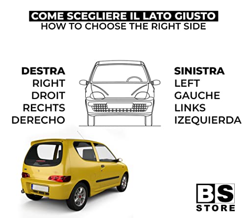 BSSTORE Specchietto Retrovisore per SEICENTO / 600 dal 1998 in poi (187) Completo con Specchio e Regolazione Manuale