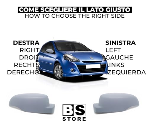 BSSTORE Calotta Specchietto Retrovisore da Verniciare con Primer per Ren@ult CLIO III 2009-2014, TWINGO II 2012-2014