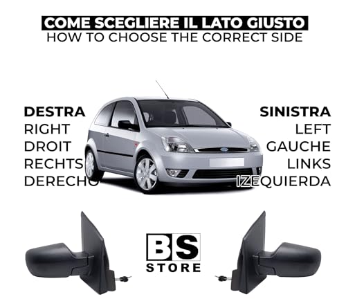 BSSTORE Specchietto Retrovisore Esterno Nero per F0RD Fiesta Mk5 2002-2005 con Regolazione Manuale