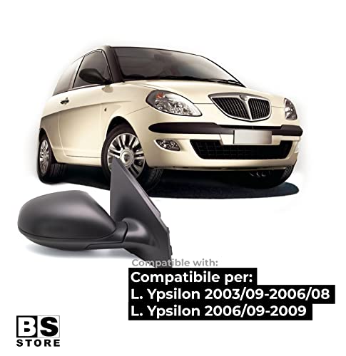 BSSTORE Specchietto Retrovisore Esterno Nero per L. Ypsilon dal 2003 al 2009 (843) con Regolazione Meccanica