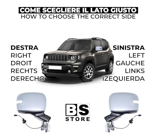 BSSTORE Specchietto Retrovisore da Verniciare per JE€P RENEGADE (BU, B1) dal 2014 in poi | Elettrico Termico