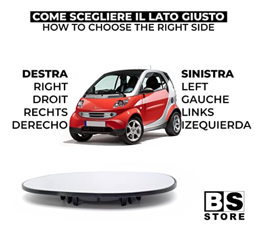 BSSTORE Piastra Vetro Specchio Retrovisore per FORTWO dal 1998 al 2006