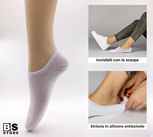 BSSTORE Calzini Fantasmini Donna Invisibili Traspiranti Calze Basse in Cotone con Silicone Antiscivolo | Taglia Unica 35-41