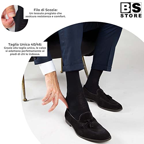 BSSTORE Calze Lunghe Uomo in Filo di Scozia Nere Taglia Unica 40/46