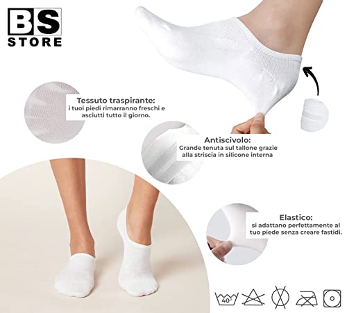 BSSTORE Calzini Fantasmini Donna Invisibili Traspiranti Calze Basse in Cotone con Silicone Antiscivolo | Taglia Unica 35-41