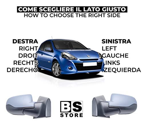 BSSTORE Specchietto Retrovisore Esterno da Vernciare con Primer per R. CLIO dal 2009 al 2012 con Regolazione Manuale