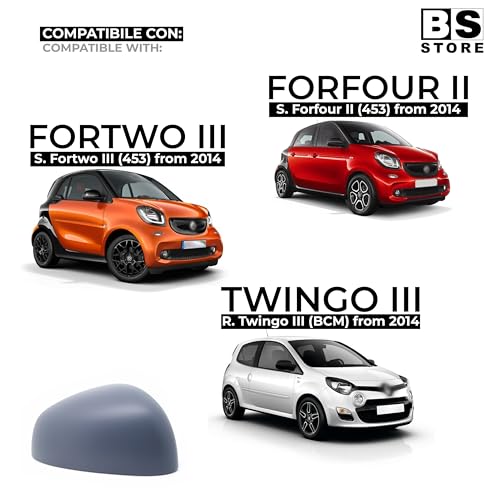 BSSTORE Calotta Specchietto Retrovisore da Verniciare con Primer per S. Fortwo, Forfour (453) 2014, R. Twingo (BCM) 2014