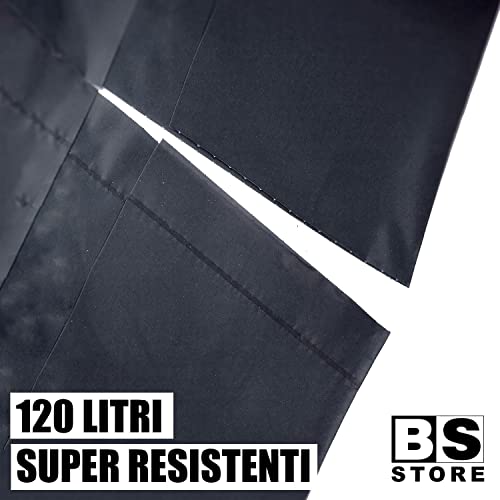 10 Sacchi Spazzatura Neri Grandi (cm 90x120) Resistenti per Condominio Giardino - Sacchi Immondizia, Pattumiera, Giardinaggio - 120 Litri (10 Sacchi, Nero)