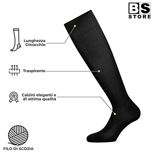 BSSTORE Calze Lunghe Uomo in Filo di Scozia Nere Taglia Unica 40/46