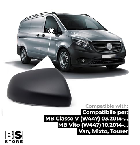 BSSTORE Calotta Specchietto Retrovisore MB Classe V Viano 2014, Vito 2014 (W447) Nera Verniciabile