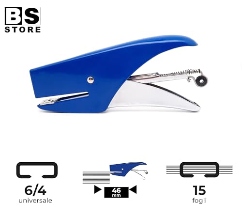 BSSTORE Cucitrice a Pinza in Metallo, Cuce Fino a 15 Fogli, Punto Chiuso/Aperto, Punto 6/4 per Casa e Ufficio