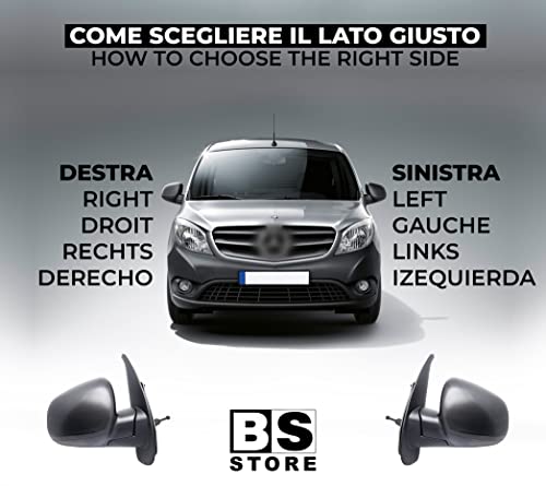 BSSTORE Specchietto Retrovisore Esterno per KANGOO dal 2012 al 2021 e CITAN W45 dal 2012 Completo con Regolazione Meccanica