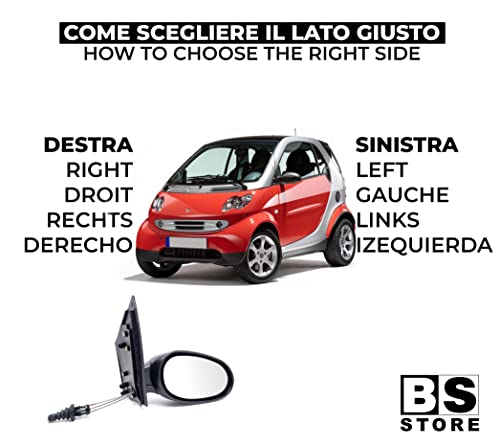 BSSTORE Specchietto Retrovisore per Sm@rt FORTWO dal 1998 al 2006 (450) Completo con Specchio e Regolazione Meccanica