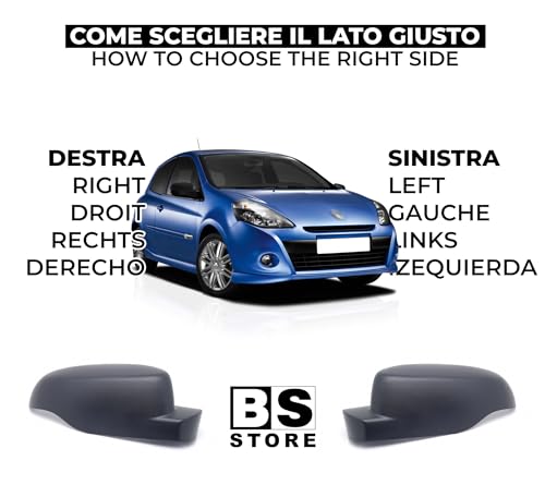 BSSTORE Calotta Specchietto Retrovisore Nera per Ren@ult CLIO III 2009-2014, TWINGO II 2012-2014