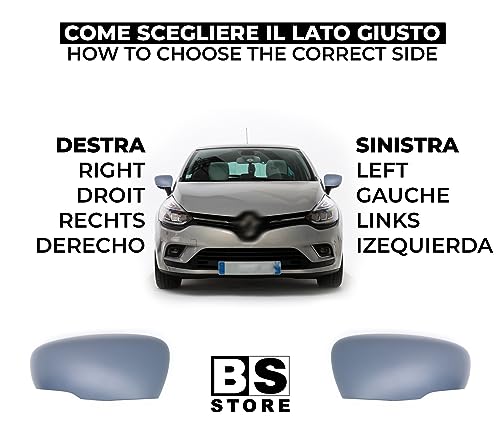 BSSTORE Calotta Specchietto Retrovisore da Verniciare con Primer per CLIO 4 '18, CAPTUR '18, MICRA 5 '17, ZOE '19