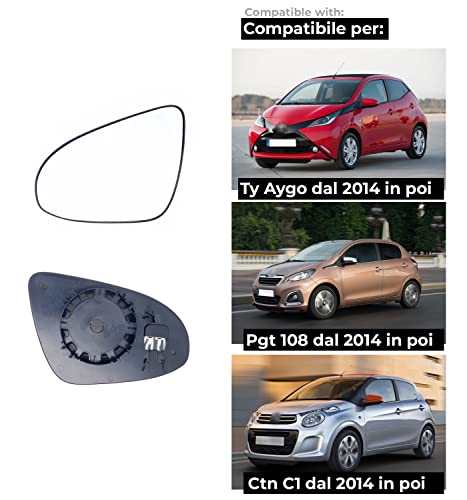 BSSTORE Piastra Vetro Specchio Retrovisore Termica per Tyt AYGO, Ctr C1, Pgt 108 dal 2014 in poi