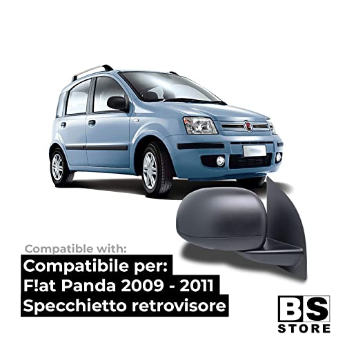 BSSTORE Specchietto Retrovisore Esterno Nero per F!at Panda dal 2009 al 2011 (169) con Regolazione Manuale
