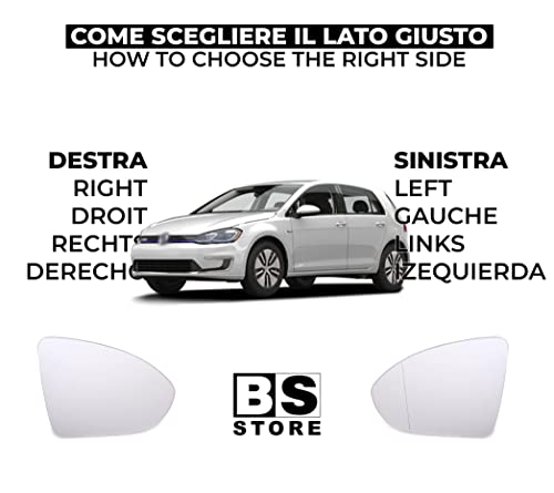 BSSTORE Piastra Vetro Specchio Retrovisore Termica per GOLF 7 dal 2012, TOURAN dal 2015