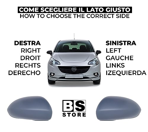 BSSTORE Calotta Specchietto Retrovisore da Verniciare con Primer per 0pel Corsa D, E (S07, X15) dal 2006 al 2019