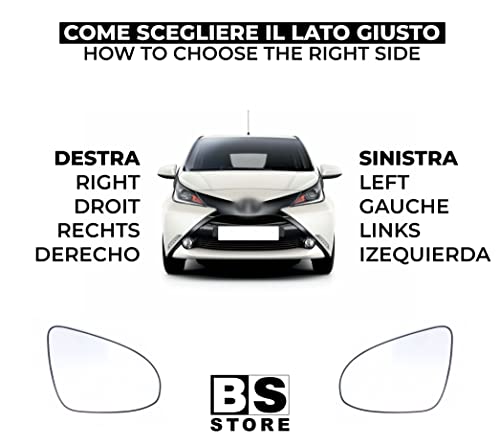 BSSTORE Piastra Vetro Specchio Retrovisore per Tyt AYGO, Ctr C1, Pgt 108 dal 2014 in poi