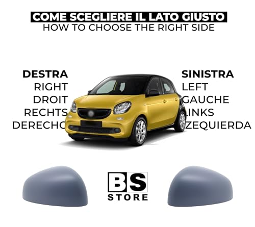 BSSTORE Calotta Specchietto Retrovisore da Verniciare con Primer per S. Fortwo, Forfour (453) 2014, R. Twingo (BCM) 2014