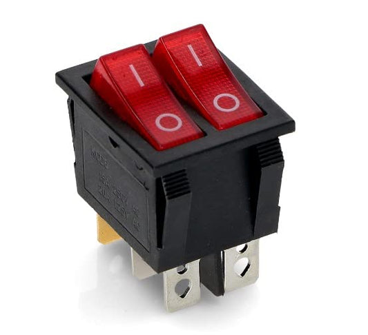 BSSTORE Interruttore Doppio Rosso Luminoso A 6 Contatti 15A, 250V - 20A, 125V. Made In Italy