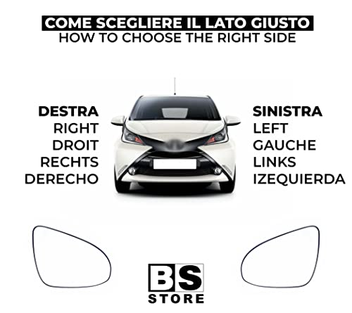BSSTORE Piastra Vetro Specchio Retrovisore Termica per Tyt AYGO, Ctr C1, Pgt 108 dal 2014 in poi