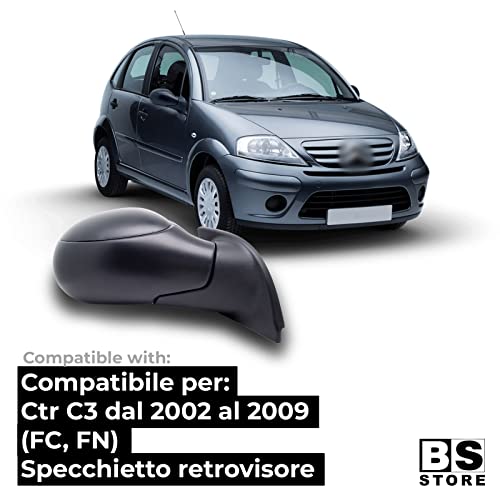 BSSTORE Specchietto Retrovisore Esterno Nero per CTR C3 dal 2002 al 2009 Completo con Specchio e Regolazione Meccanica