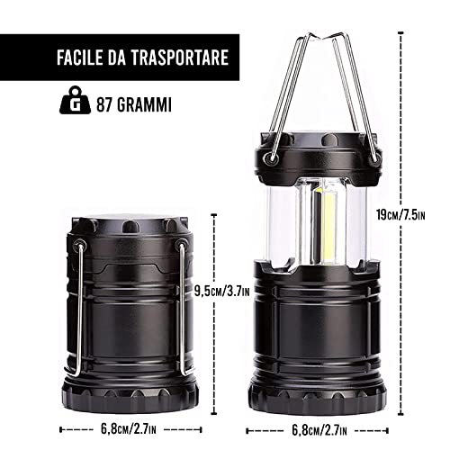 BSSTORE Lampada da Campeggio Portatile a LED 180 Lumen con Maniglie in Metallo | Impermeabile IPx5 per Tenda, Campeggio, Pesca, Emergenza, Trekking, Viaggio