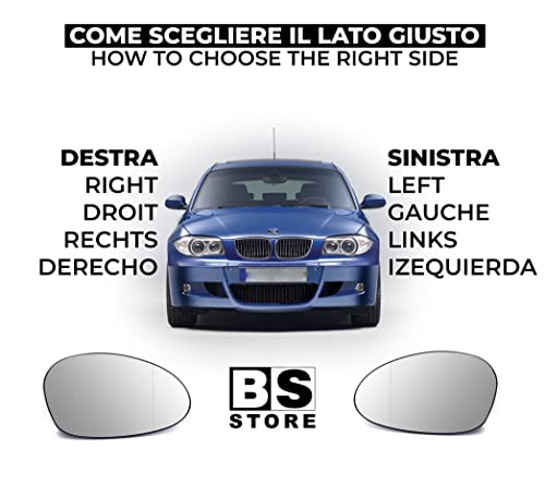 BSSTORE Vetro Specchio Retrovisore Asferico Termico per βmw SERIE 1 E81 E82 E87 E88 - SERIE 3 E90 E91 E92 E93