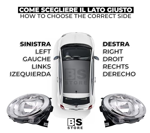 BSSTORE Faro Proiettore H7 Anteriore per F!AT 500 (312) 2007-2015