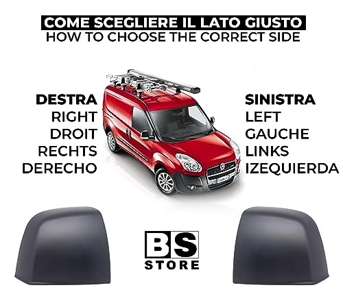 BSSTORE Calotta Specchietto Retrovisore Nera per F!AT Doblo (263) dal 2010, 0PEL Combo (X12) dal 2012