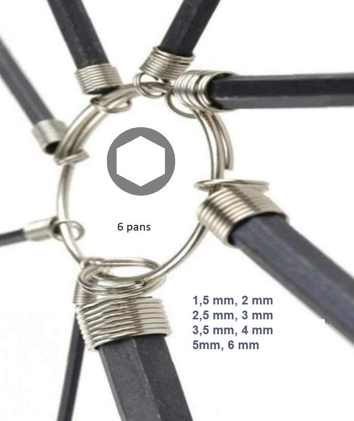 BSSTORE Serie Chiavini Esagonali Otto Pezzi Con Anello Di Fissaggio In Acciaio