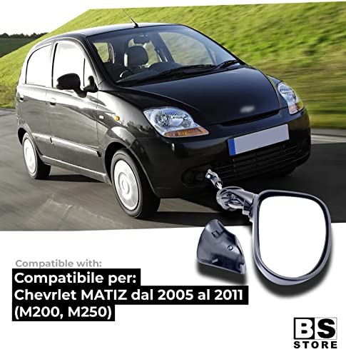 BSSTORE Specchietto Retrovisore Esterno Nero per Matiz dal 2005 al 2011 (M200, M250) con Regolazione Manuale
