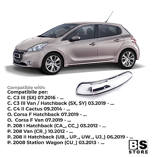 BSSTORE Freccia Specchietto Laterale Indicatore di Direzione per PEUGE0T 208, C!TROËN C3 C4, 0PEL Corsa F