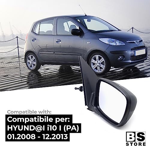 BSSTORE Specchietto Retrovisore Esterno Nero per HYUND@I I10 I 2008-2013 con Regolazione Manuale