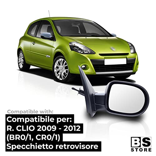 BSSTORE Specchietto Retrovisore Esterno da Vernciare con Primer per R. CLIO dal 2009 al 2012 con Regolazione Manuale