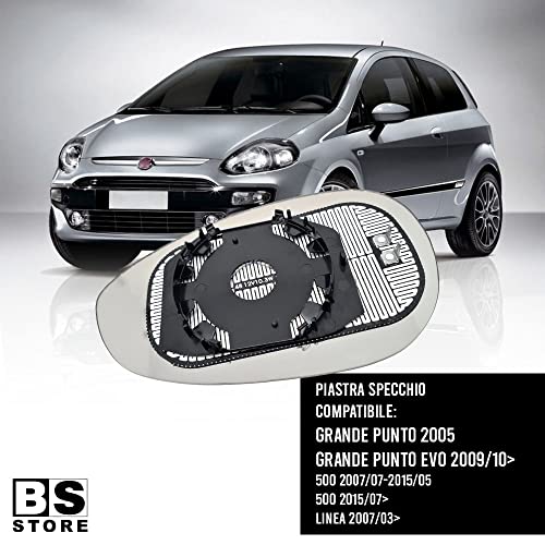 BSSTORE Piastra Vetro Specchio Retrovisore - Compatibile Grande Punto 2005, Grande Punto EVO 2009, Linea 2007, 500 dal 2007 in poi