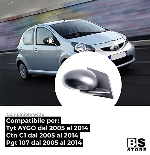 BSSTORE Specchietto Retrovisore per Tyt Aygo, Ctr C1, Pgt 107 dal 2005 al 2014 Completo con Regolazione Meccanica