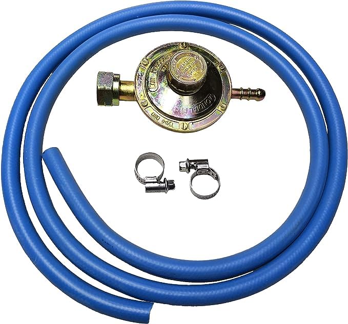 BSSTORE Regolatore Gas GPL Bassa Pressione Regolabile + Tubo GPL 2 Mt + Due Fascette Cucina Barbecue